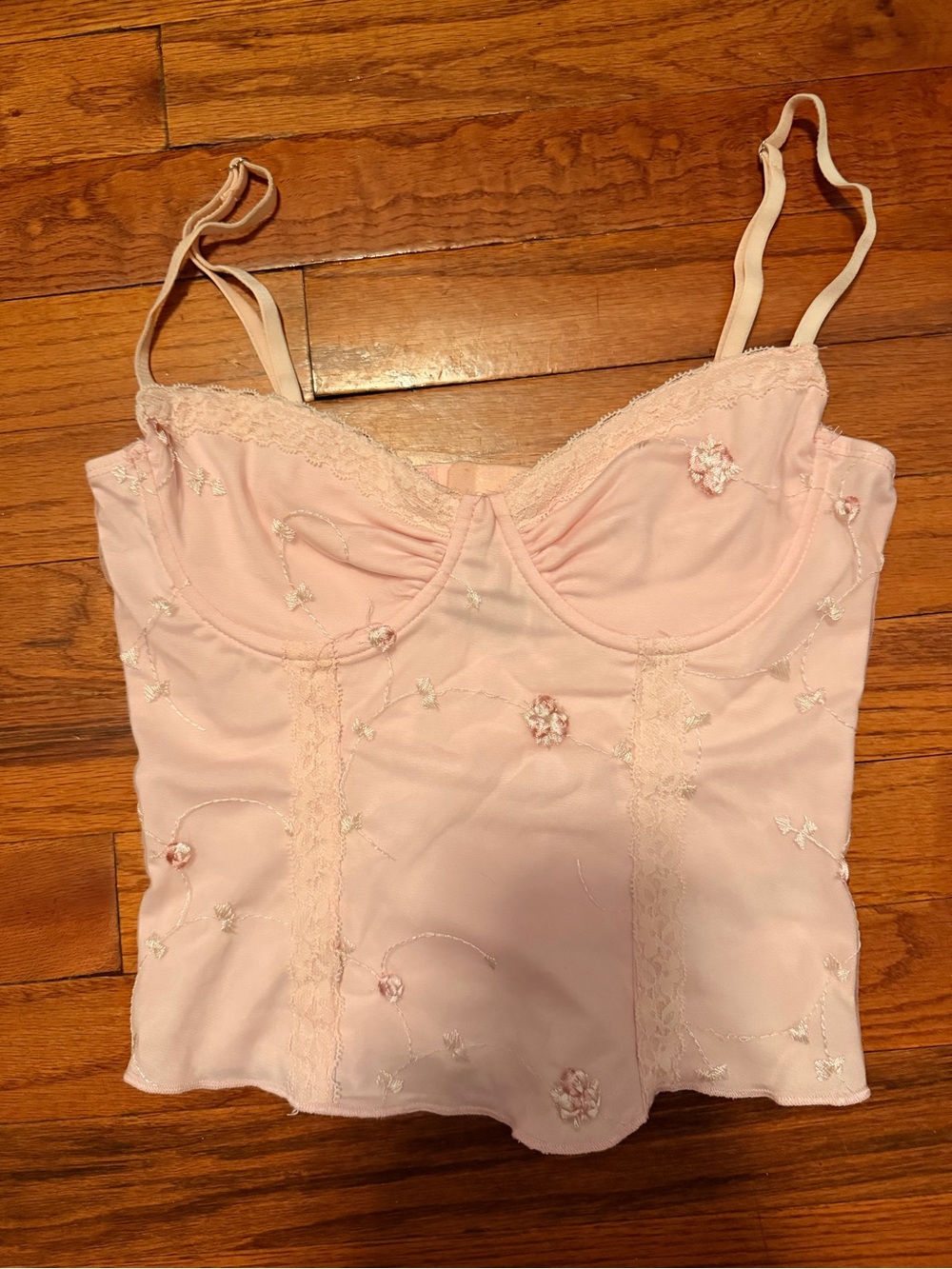Edikted Pale Pink Lace-Trim Embroidered Bustier Tank